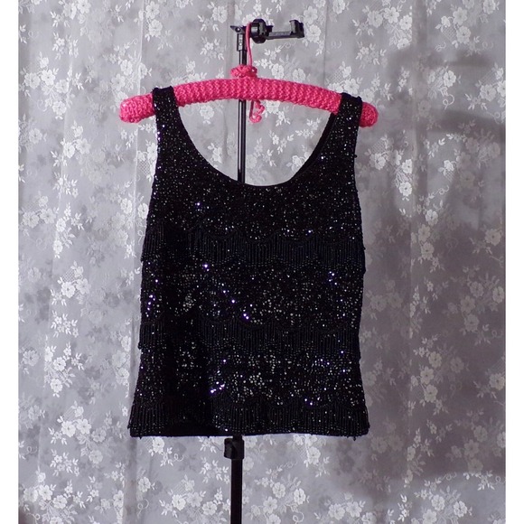 Jo-Ro of Miami Vintage 60s Black Sequin Cocktail Top Mad Men Retro Size Small - Picture 4 of 7
